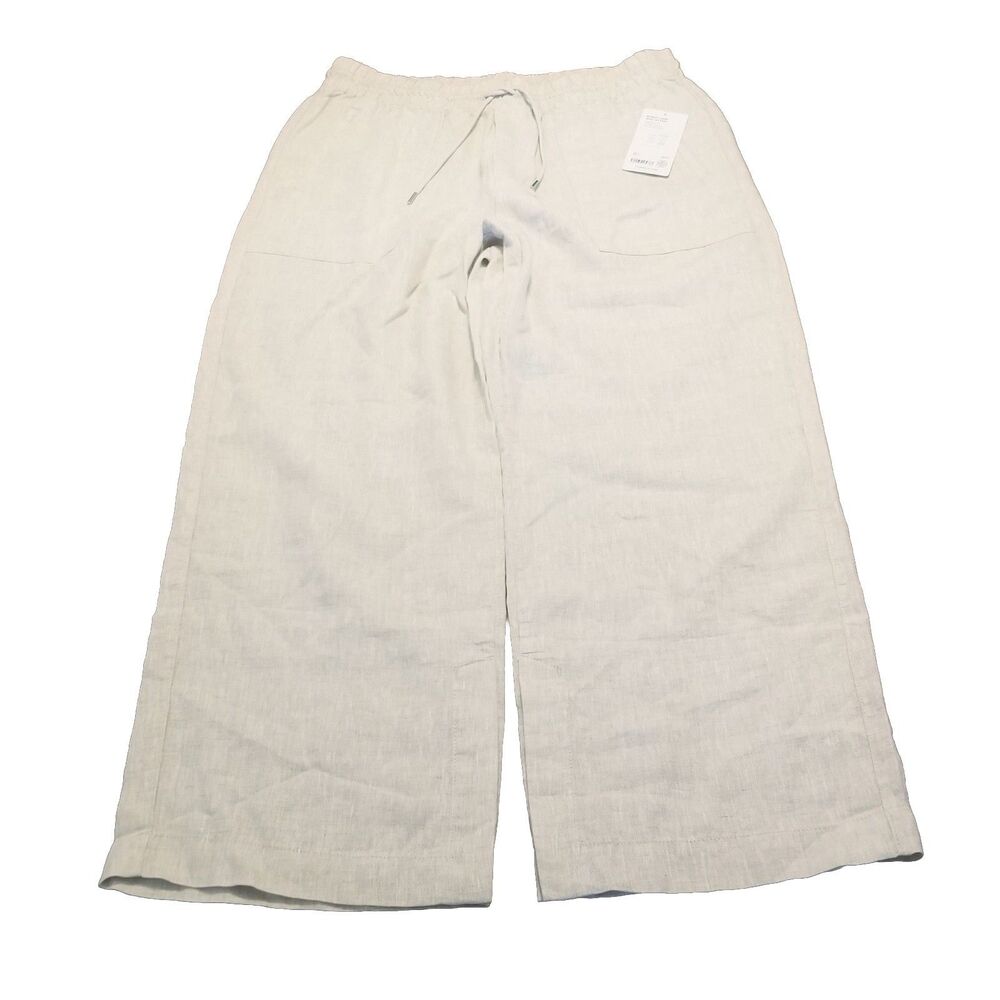 Athleta Retreat Linen Wide Leg Pant Women's Size XL Ivory Split Leg (36×30) NEW